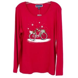 Karen Scott New Red Amore Holiday Knit Top